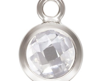 CZ Drop, Bezel Drop, 4.0mm, Double Sided Checkerboard, White, AAA, Sterling Silver  - 10Pcs Wholesale Price (11048)/5