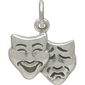 Charm Theater Mask Sterling Silver 16.5x12mm - 1pc High Quality Shiny (10865)/1