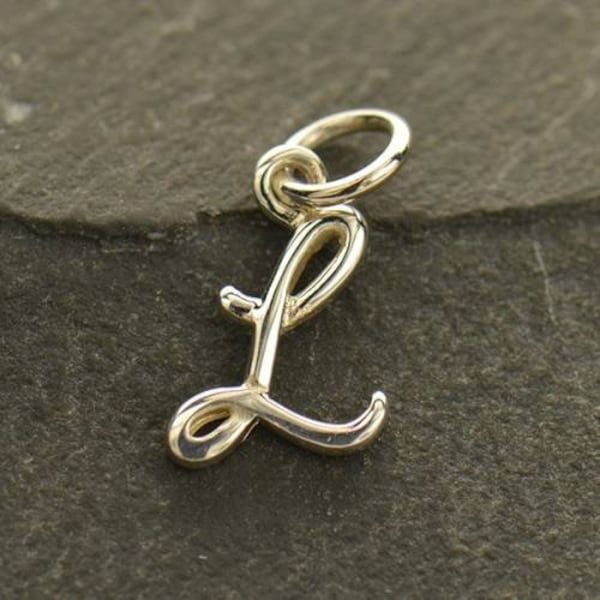 Sterling Silver Script Initial Letter L Charm 12x8mm  - 1 Pc Wholesale Price (12817)/1