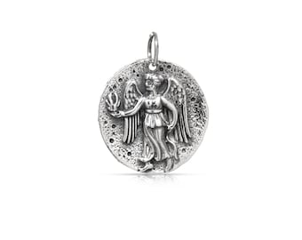 Sterling Silver 23.7x18.8mm Ancient Coin Charm with Angel - 1pc 10% discounted High Quality Shiny Charms (5973)/1