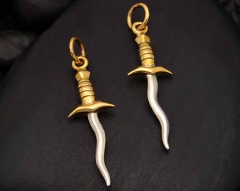 Sterling Silver Wavy Dagger Charm w/ Bronze Handle 28x8mm   - 1pc  (13740)/1