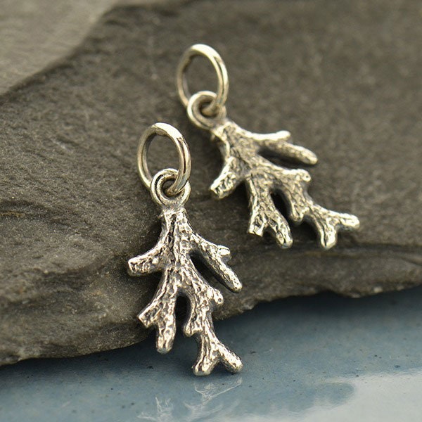 Tiny Coral Branch Charm Sterling Silver 17.5x8x2mm - 1pc Wholesale Price (10332)/1