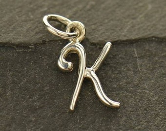 Initial Charm, Alphabet Charms, Sterling Silver Script Initial Letter K Charm 11x8mm  - 1 Pc Wholesale Price (12816)/1