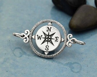 Sterling Silver Horizontal Compass Charm Link 16x29mm - 1pc (14395)/1