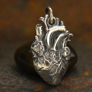 Anatomical Heart Charm Sterling Silver 20x10mm with soldered jump ring - 5pcs 30% discounted (4310)/5