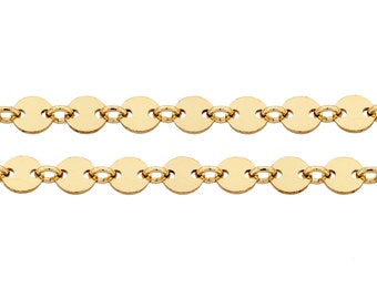 Disc Chain, Sequin Chain, 14Kt Gold Filled, 4mm, Plain Flat, Spool chain - 20ft Made in USA  Wholesale quantity  (5318-20)/1