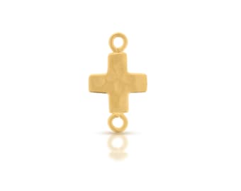 24K Gold Plated Sterling Silver 16.5x10mm Hammer Finish Cross Link - 1pc 10% discounted High Quality Charms (6066)/1