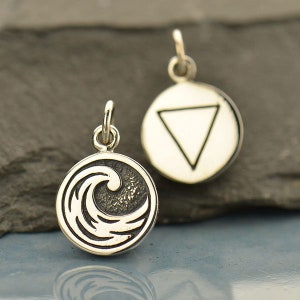 Wave And Water Symbol Charm Sterling Silver 16.5x10.3mm - 1pc Wholesale Price (10313)/1