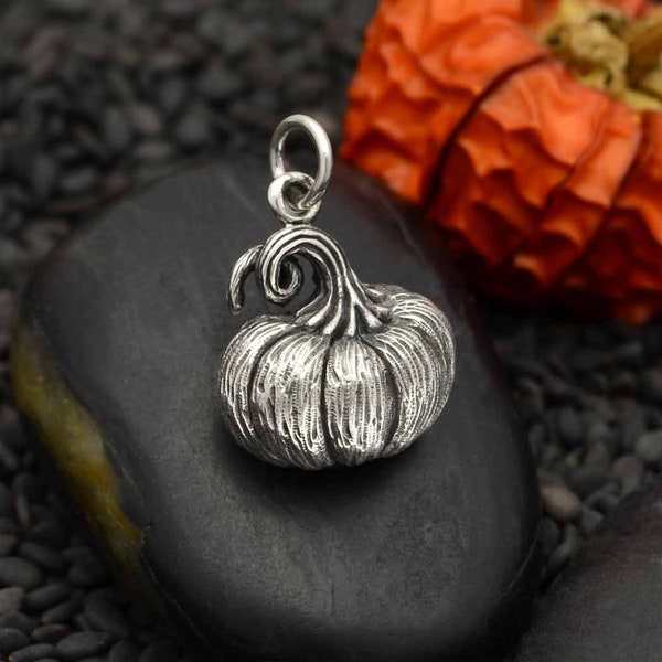 Sterling Silver Dimensional Pumpkin Charm 19x13mm - 1Pc Wholesale Price (13944)/1