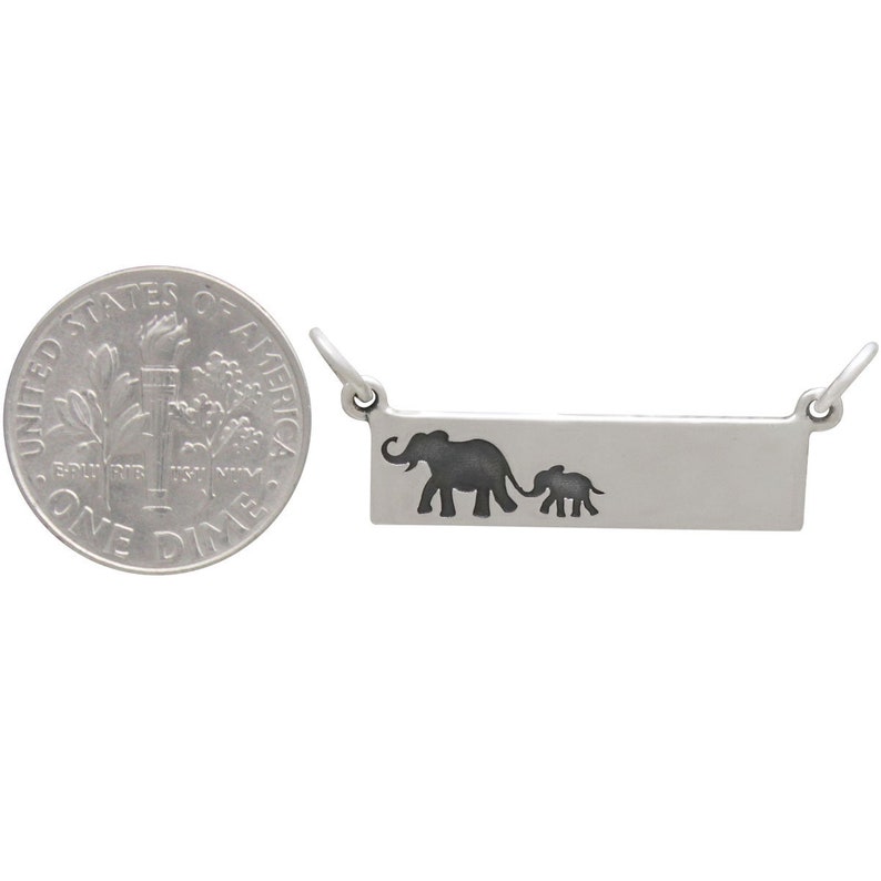 Silver Rectangle Mom and Baby Elephant Festoon 12x29mm 1pc 13683/1 image 3