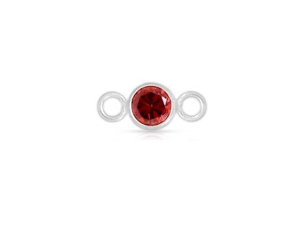 Garnet CZ Bezel Connector Sterling Silver 4mm - 2pcs High Quality 15% discounted (3898)/1