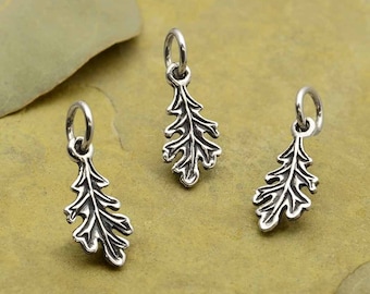 Sterling Silver Tiny Oak Leaf Charm 17x6mm - 1Pc Wholesale Price (13965)/1