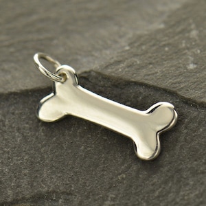 Sterling Silver 17x8mm Dog bone stamping charm with closed jump ring 1pc 3024/1 image 1