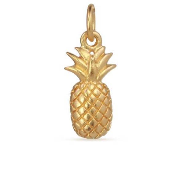24Kt Satin Gold Plated Sterling Silver Pineapple Charm 17.5x6.8mm - 1 Pc Wholesale Price (12014)/1