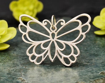 Sterling Silver Butterfly Pendant 26x35mm  - 1pc  (13747)/1