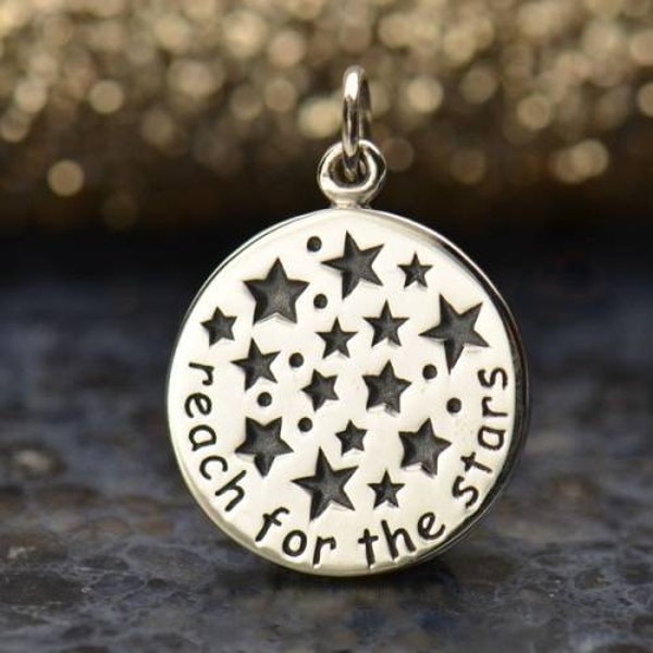 Sterling Silver 'Reach For The Stars' Charm 21x15mm - 1 Pc Wholesale Price (12769)/1