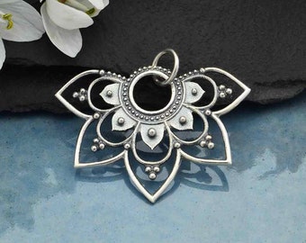 Sterling Silver Openwork Half Mandala Pendant 25x30mm - 1Pc Wholesale Price (13836)/1