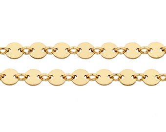 Disc Chain, Sequin Chain, 14Kt Gold Filled, 4mm, Plain Flat Sequin, Spool chain - 5ft Made in USA  High Quality (5318-5)/1