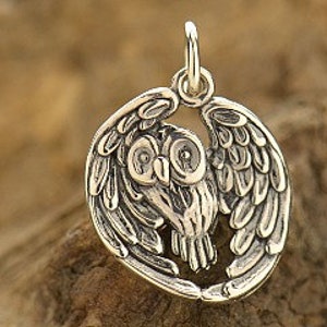 Sterling Silver Realistic Owl Pendant 22.5x15.5mm 1pc 6422/1 image 1