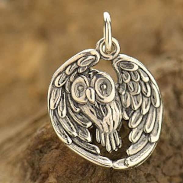 Sterling Silver Realistic Owl Pendant 22.5x15.5mm - 1pc (6422)/1
