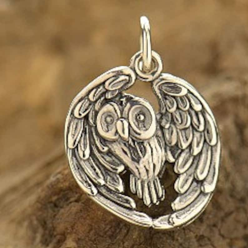 Sterling Silver Realistic Owl Pendant 22.5x15.5mm 1pc 6422/1 image 1