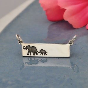 Silver Rectangle Mom and Baby Elephant Festoon 12x29mm 1pc 13683/1 image 1