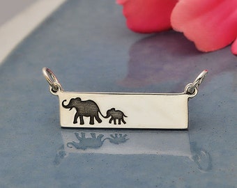 Silver Rectangle Mom and Baby Elephant Festoon 12x29mm  - 1pc  (13683)/1