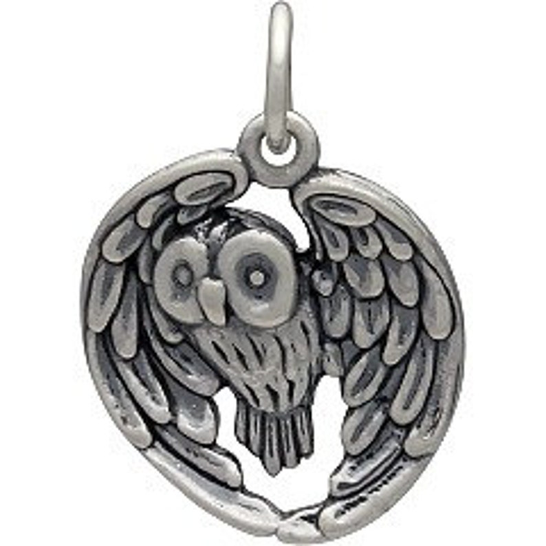 Sterling Silver Realistic Owl Pendant 22.5x15.5mm 1pc 6422/1 image 5