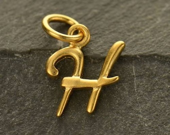 24Kt Gold Plated Sterling Silver Initial Letter H Charm 13x6mm  - 1 Pc Wholesale Price (12787)/1