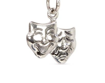 Charm Theater Mask Sterling Silver 16.5x12mm - 1pc High Quality Shiny (10865)/1