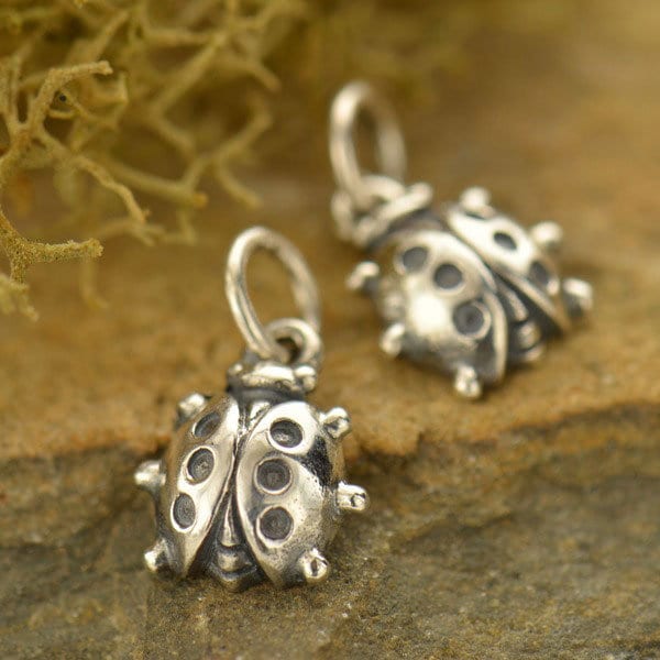 Sterling Silver 10x8mm Ladybug charm with 5mm closed jump ring - 1pc (3026)/1