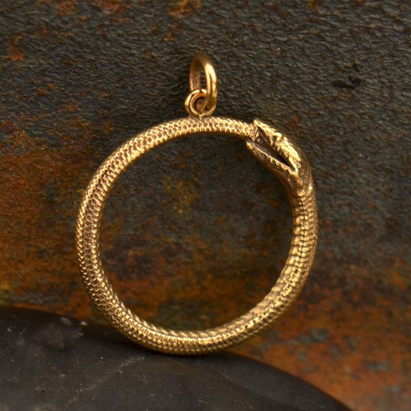 Ouroboros Snake Pendant - Bronze 26x21mm - 1Pc Wholesale Price (13998)/1