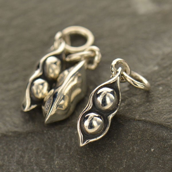 Two Peas in a Pod Charm Sterling Silver 13x5mm with soldered jump ring - 1pc 20% discounted (4301)/1