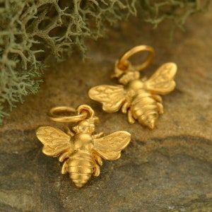 Honeybee Bumble Bee Charm 24Kt Gold Plated Sterling Silver 14x12mm With Soldered Jump ring - 1pc 20% discounted (4329)/1