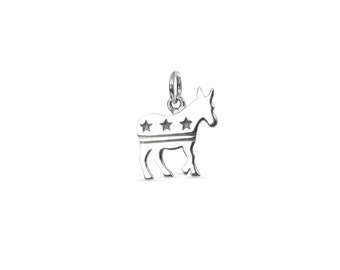 Democrat Donkey Charm Sterling Silver 13.5x12mm Charm  - 1pc Wholesale Price (10290)/1