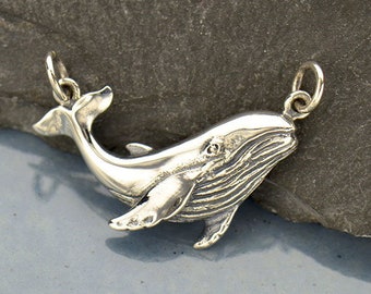 Sterling Silver Humpback Whale Pendant 19x27mm - 1Pc Wholesale Price (13856)/1