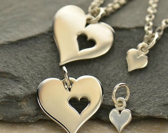 Sterling Silver 18x14.5mm Mother Daughter heart Cutout Set With Soldered Jump ring - 1 Set (5591)/1