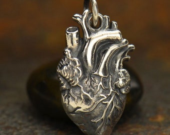 Anatomical Heart Large Charm Sterling Silver 20x10mm with soldered jump ring - 1pc 20% discounted (4310)/1