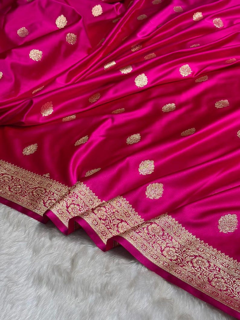Rani Booti Pattern Satin Katan Silk Saree - Etsy