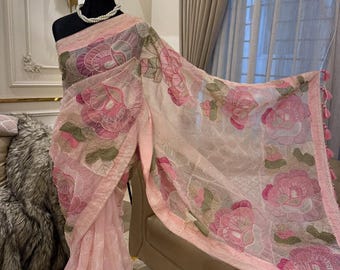 pure Sophura Muslin saree variety color. Katha sttiched design