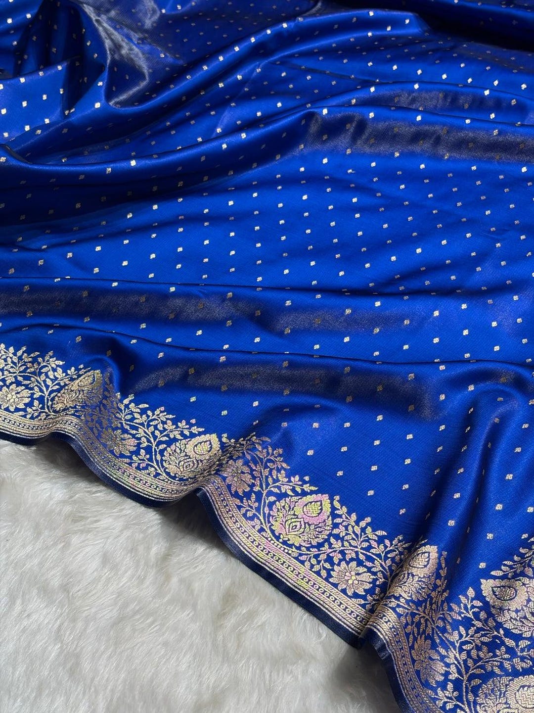 Ultra Light Weight Satin Silk Boota in Cross Royal Blue Shades - Etsy