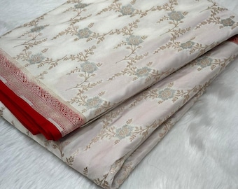 White Minakari Jaal With Red Edge Mashru Silk Saree