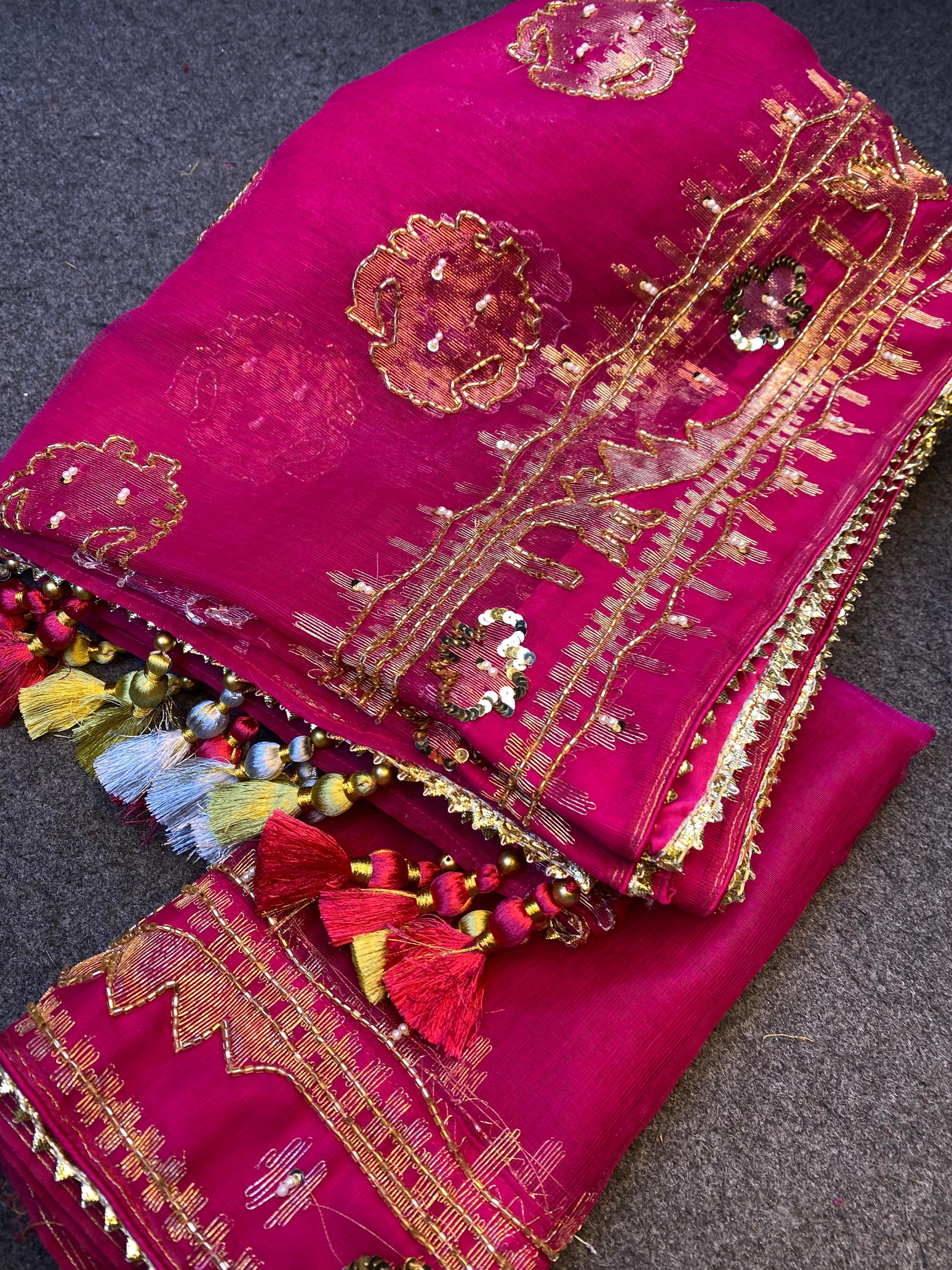 Zardosi Jamdani Saree: Handwoven 84 Count, Hot Pink Magenta - Etsy