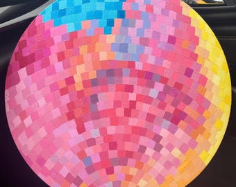 Decorazione da parete a forma di palla da discoteca dipinta a mano: arte retrò personalizzata per la casa, l'ufficio o le feste