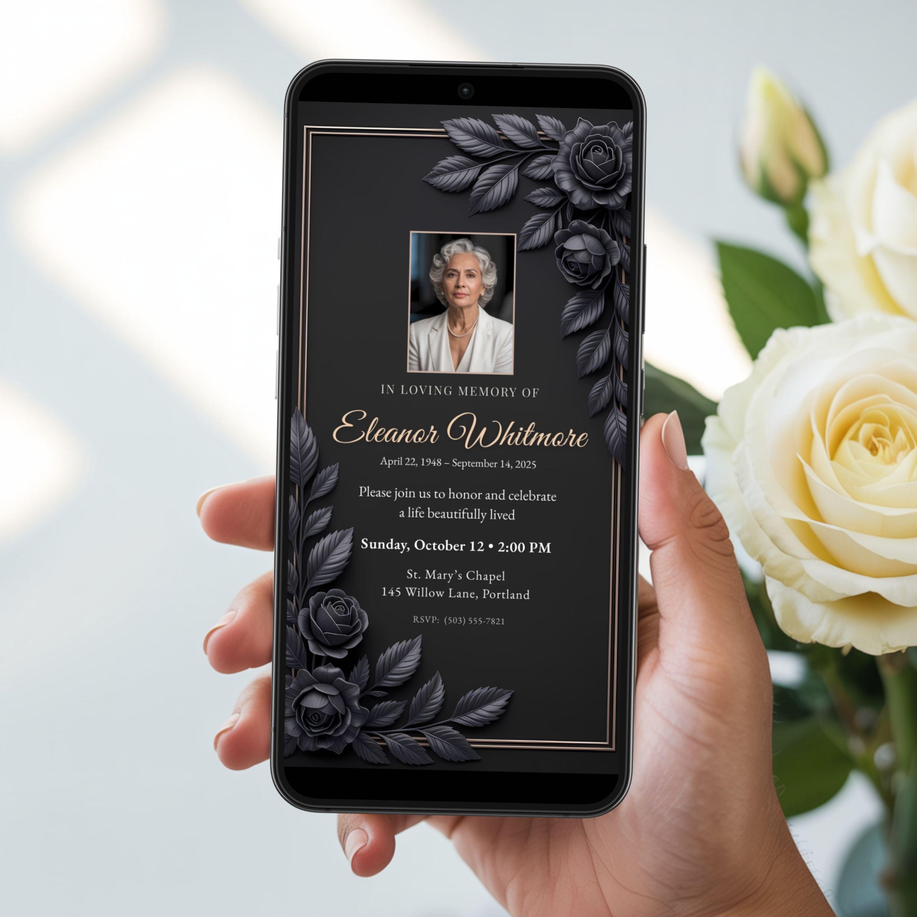 Editable Memorial Invitation Template, Mobile Canva Funeral Invite With ...