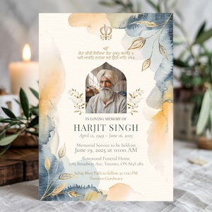 Editable Sikh Memorial Invitation Template, Antim Ardas & Bhog Card, Gurdwara Funeral Canva Design