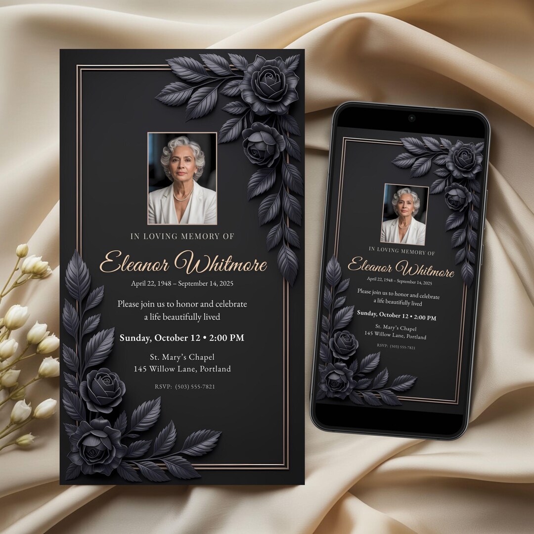 Editable Memorial Invitation Template, Mobile Canva Funeral Invite With ...