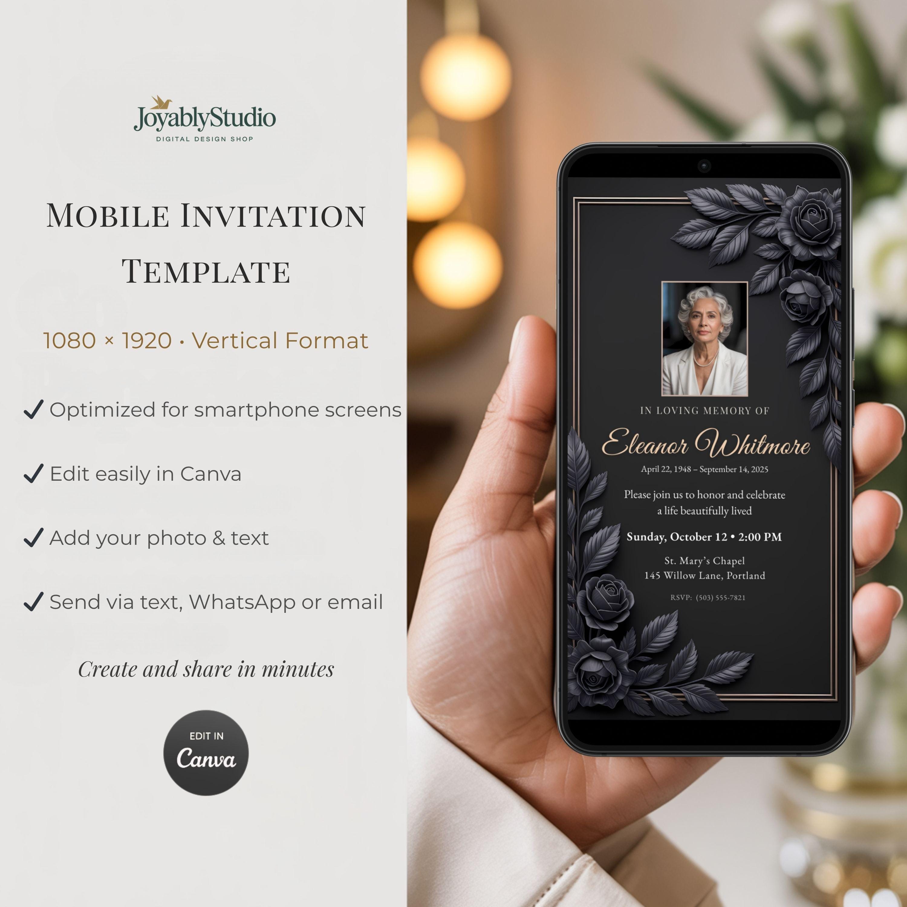 Editable Memorial Invitation Template, Mobile Canva Funeral Invite With ...