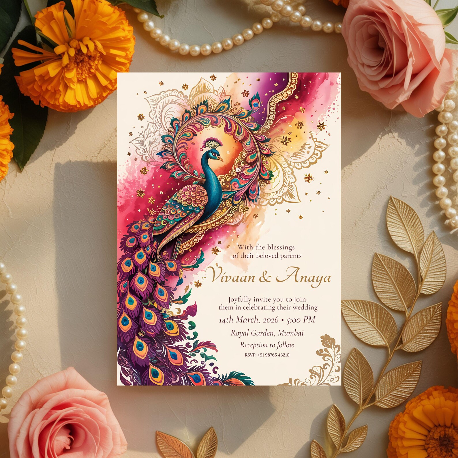 Peacock Dulah Dulhan Hindu Sikh invitation Cards CR-7007