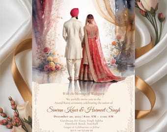 Sikh Wedding Invitation Template: Anand Karaj, Punjabi Shaadi Card (Digital Download)
